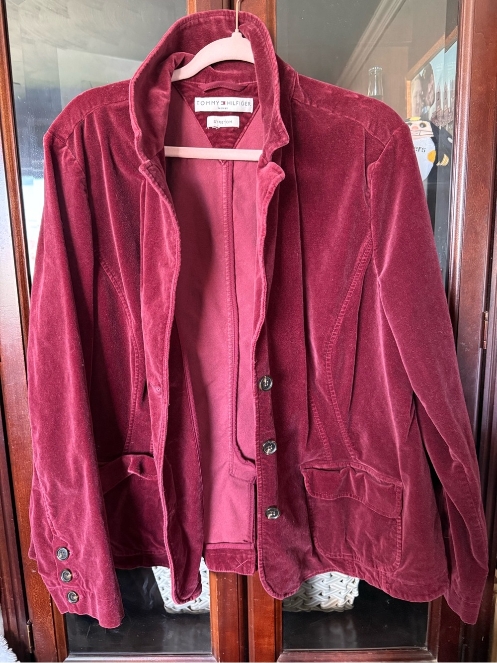 Tommy Hilfiger Women's Velvet Wine Red Blazer Jacket